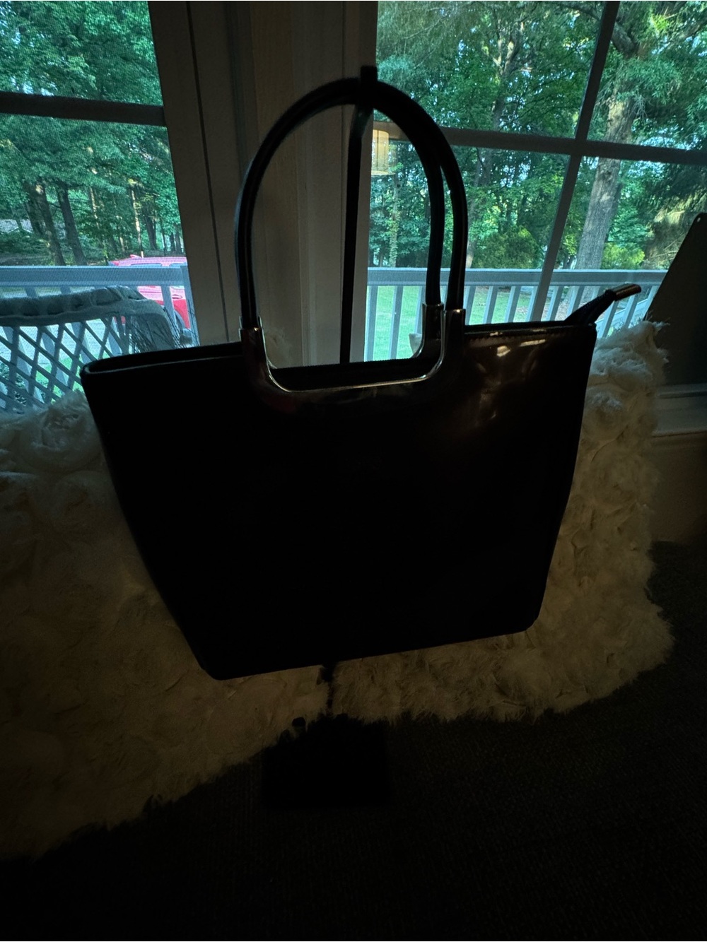 Beijo New York Black Patent Shoulder Tote Bag Silver Hardware